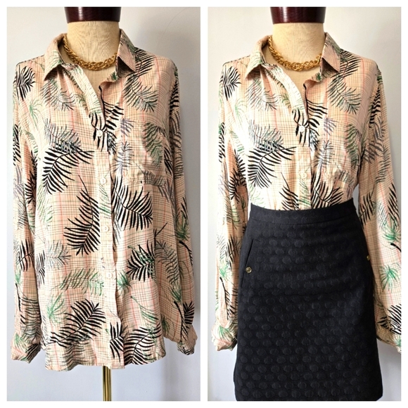 Velvet Heart Palm Tree Tropical Print Button-Up Blouse. Size XL - Picture 1 of 14